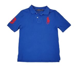 Ralph Lauren Polo Boy's Large Pony Logo Blue Red Polo Shirt‎ Size Medium (10/12)